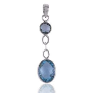 Sterling silver blue topaz pendant with faceted gemstones in elegant drop design main view