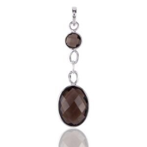 Sterling silver smoky quartz pendant featuring faceted gemstones and polished finish main view