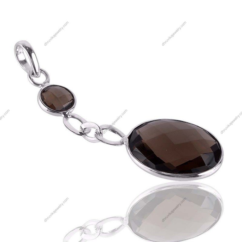 Sterling silver smoky quartz pendant featuring faceted gemstones and polished finish alternate image