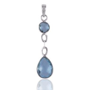 Sterling silver blue topaz dangle pendant with faceted gemstones, elegant drop design main view