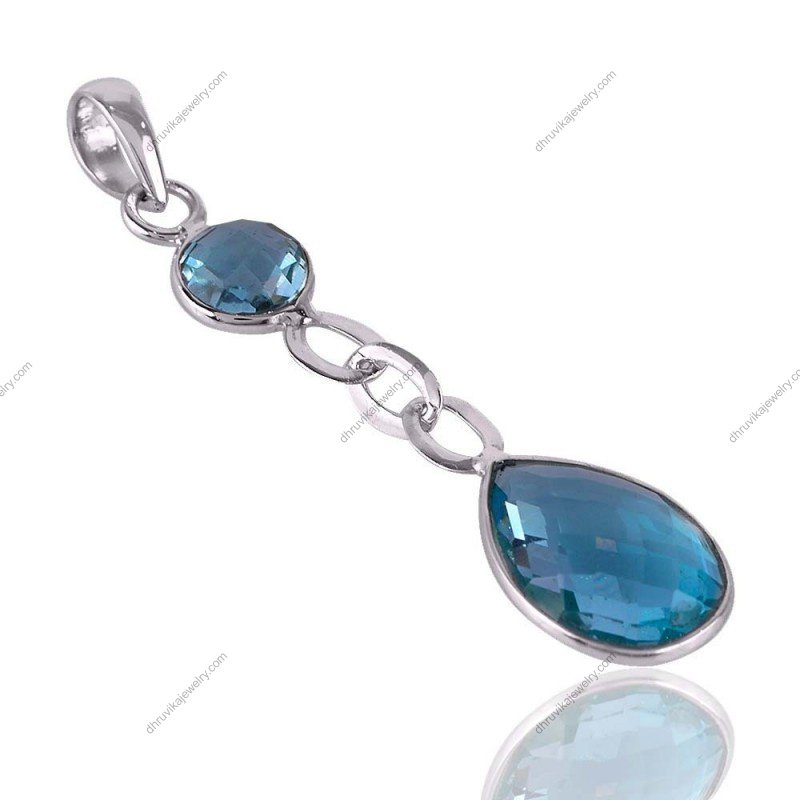 Sterling silver blue topaz dangle pendant with faceted gemstones, elegant drop design alternate image