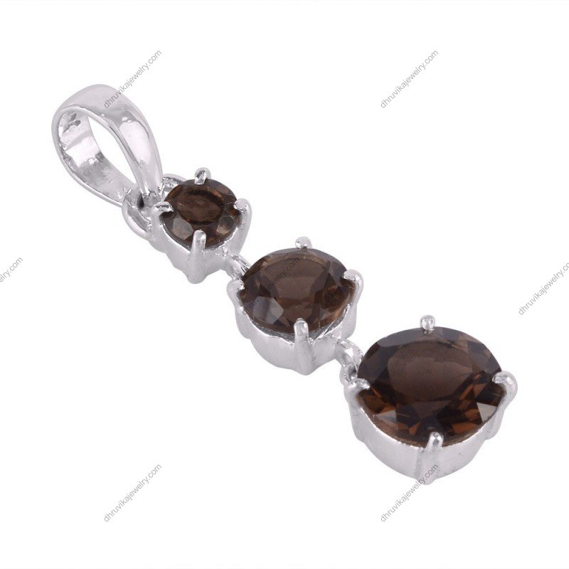 Sterling silver smoky quartz pendant featuring three dazzling gemstones alternate image