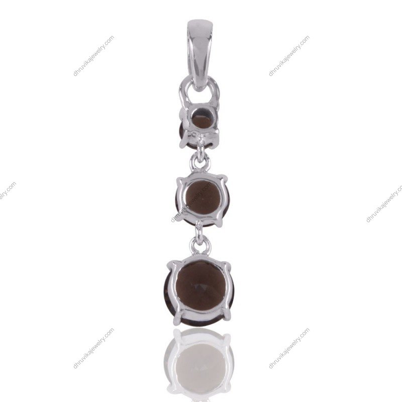 Sterling silver smoky quartz pendant featuring three dazzling gemstones view1