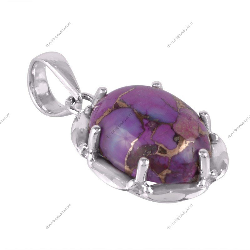 Sterling silver purple turquoise pendant with handcrafted gemstone setting alternate image