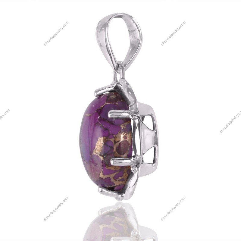 Sterling silver purple turquoise pendant with handcrafted gemstone setting view1