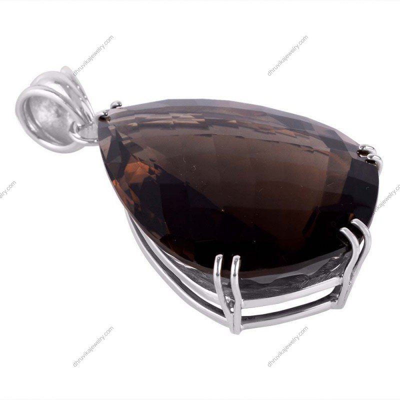 Smoky quartz teardrop pendant in sterling silver with faceted gemstone alternate image