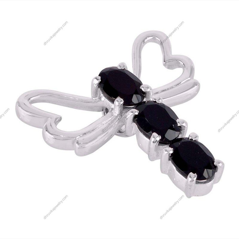 Sterling silver black onyx dragonfly pendant with gemstone accents alternate image