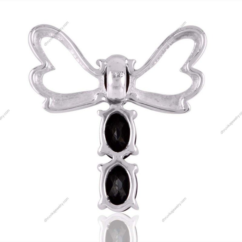 Sterling silver black onyx dragonfly pendant with gemstone accents view1