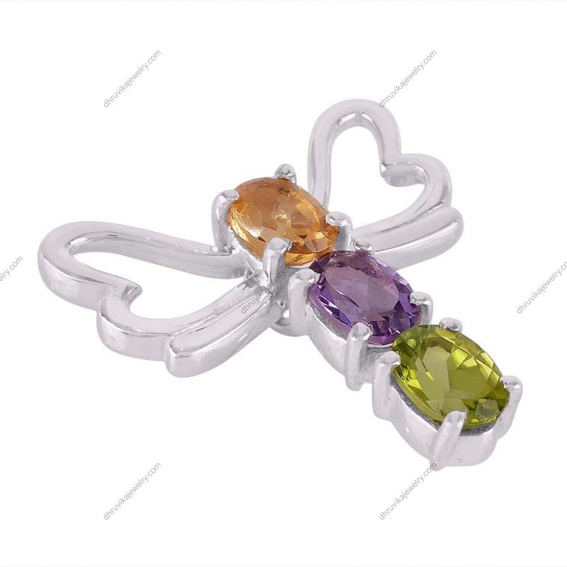Sterling silver dragonfly pendant with citrine, amethyst, and peridot gemstones alternate image