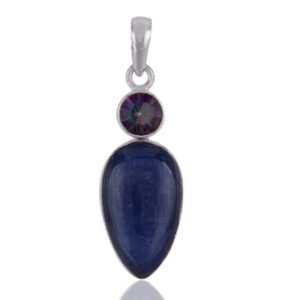 Sterling silver kyanite and mystic topaz pendant with teardrop gemstone design main view