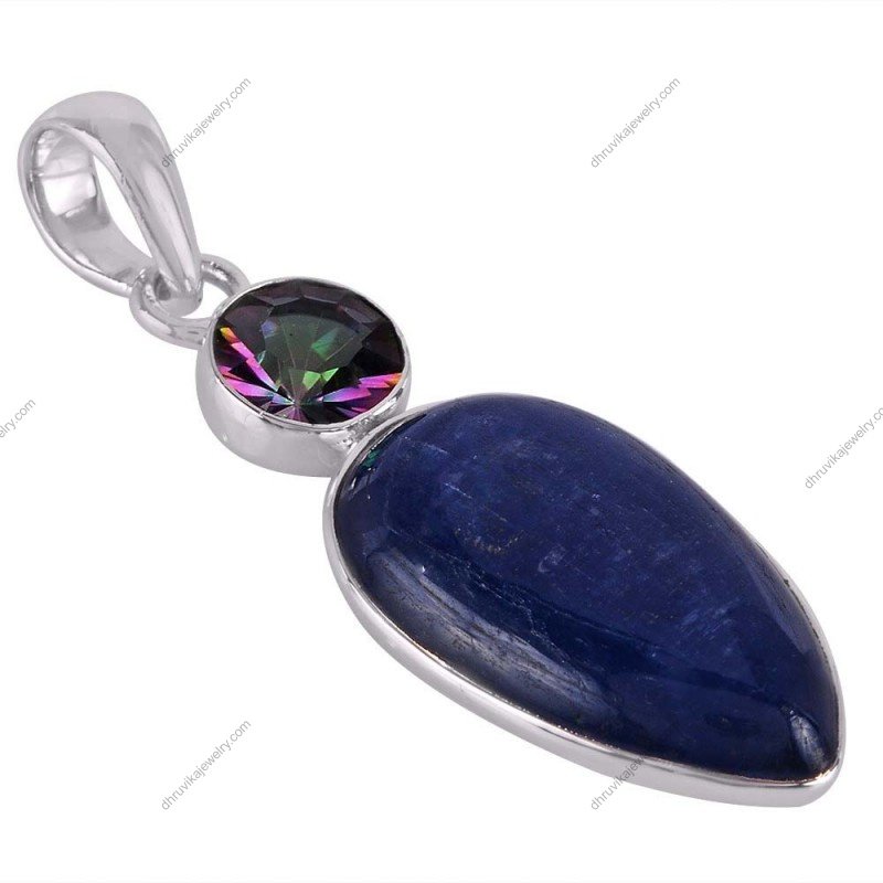 Sterling silver kyanite and mystic topaz pendant with teardrop gemstone design alternate image