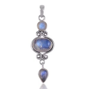 Handcrafted silver moonstone pendant with vintage boho design and genuine moonstones main view