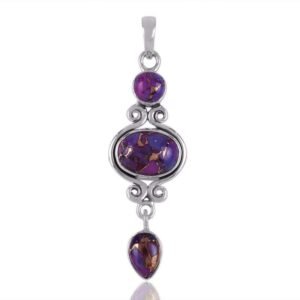 Sterling silver Purple Copper Turquoise pendant with intricate scrollwork main view