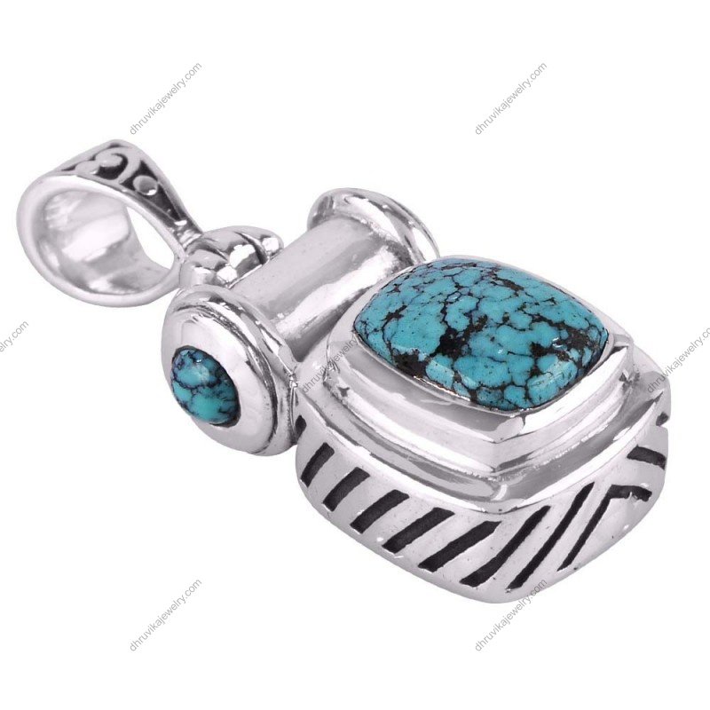 Sterling silver turquoise pendant with intricate detailing and artisan design alternate image
