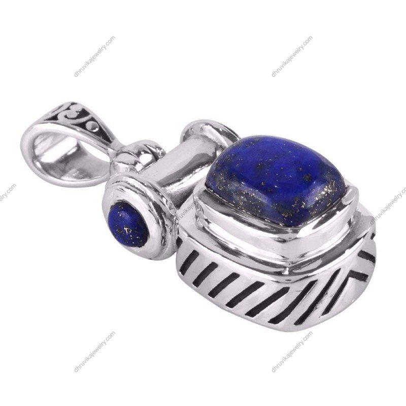 Sterling silver lapis lazuli scarab pendant with intricate design and deep blue gemstone alternate image