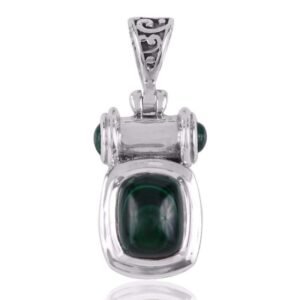 Sterling silver malachite pendant with intricate design and green gemstone main view