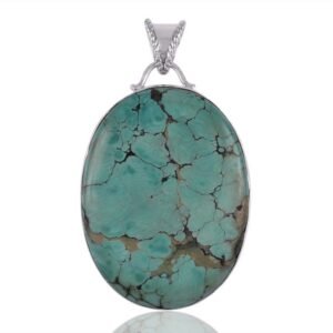 Sterling silver turquoise pendant with oval gemstone and unique matrix patterns main view