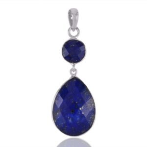 Sterling silver lapis lazuli pendant with teardrop gemstone, elegant blue jewelry piece main view