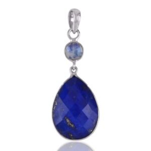 Sterling silver lapis lazuli and moonstone pendant, handcrafted elegant gemstone jewelry main view