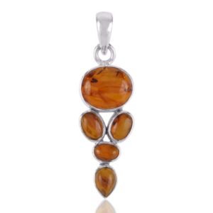 Sterling silver amber pendant with multiple gemstones in warm honey hues, elegantly handcrafted main view