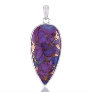 Sterling silver purple copper turquoise pendant in teardrop design with copper veining main view