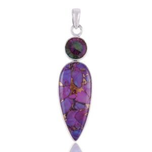 Sterling silver purple Mojave turquoise pendant with mystic topaz accent main view