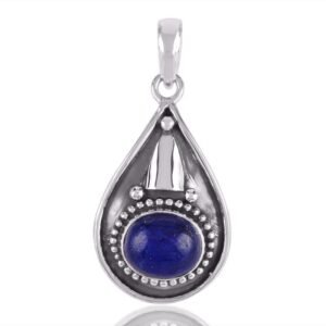 Sterling silver lapis lazuli teardrop pendant with vintage design and intricate detailing main view