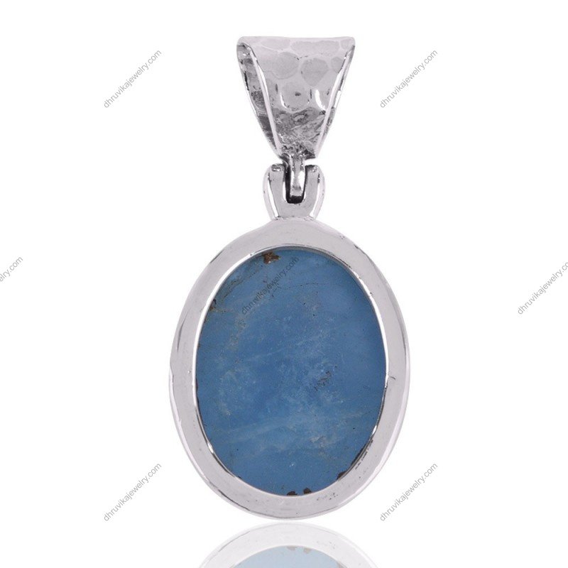 Sterling silver blue aquamarine pendant with handcrafted hammered-texture bail view1