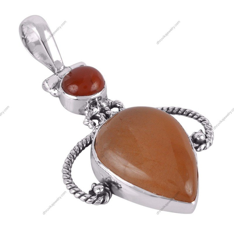 Silver carnelian and jasper pendant with intricate handcrafted design alternate image