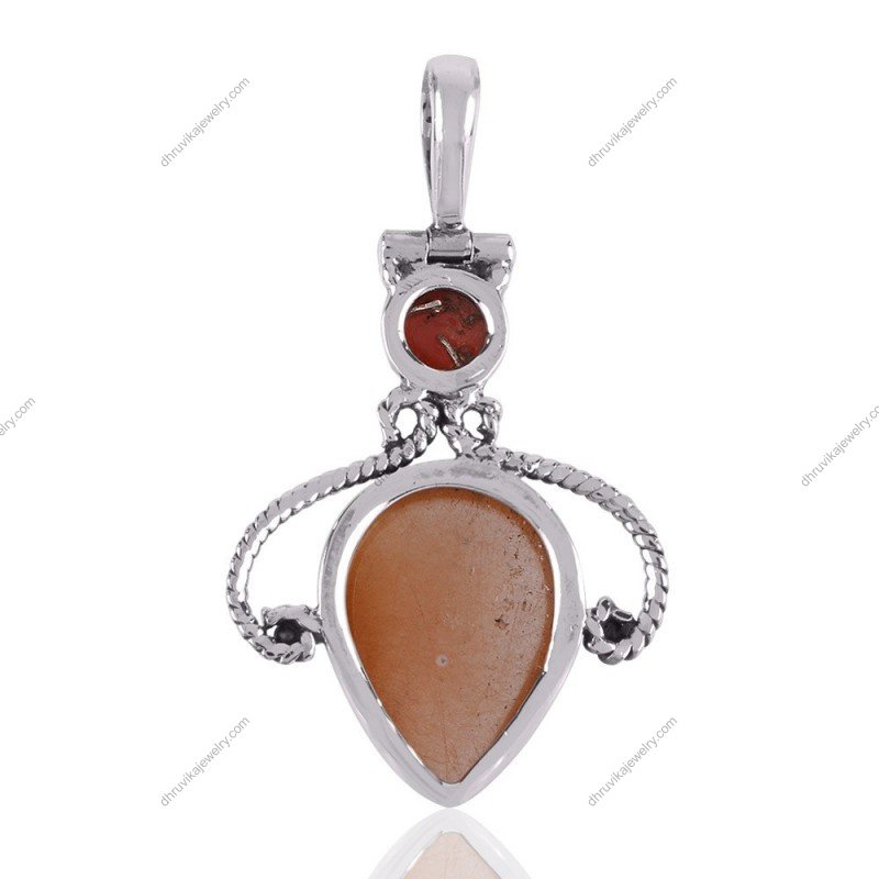 Silver carnelian and jasper pendant with intricate handcrafted design view1