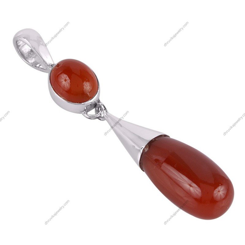 Silver carnelian pendant featuring a teardrop gemstone set in sterling silver alternate image