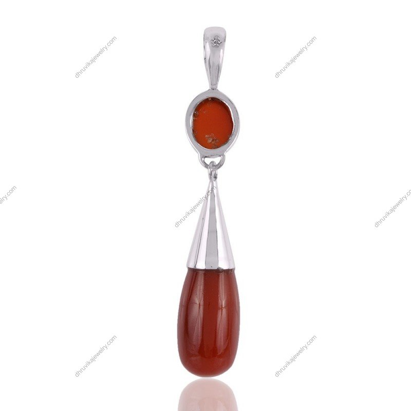 Silver carnelian pendant featuring a teardrop gemstone set in sterling silver view1