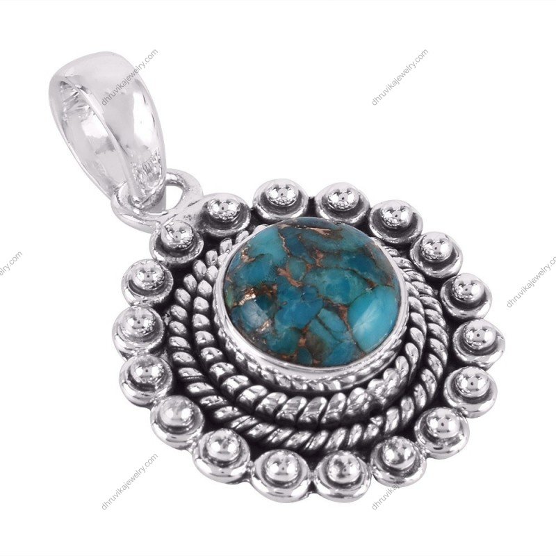 Blue Copper Turquoise pendant in sterling silver with vintage-style design alternate image