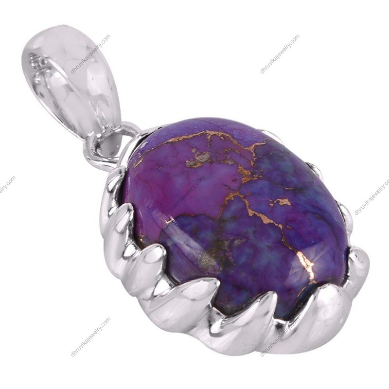 Sterling silver purple copper turquoise pendant with natural gemstone and handcrafted design alternate image