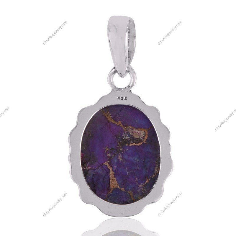 Sterling silver purple copper turquoise pendant with natural gemstone and handcrafted design view1