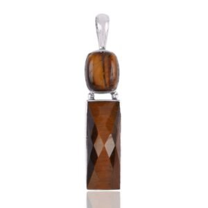 Sterling silver Tiger’s Eye pendant with faceted gemstones in a handcrafted setting main view