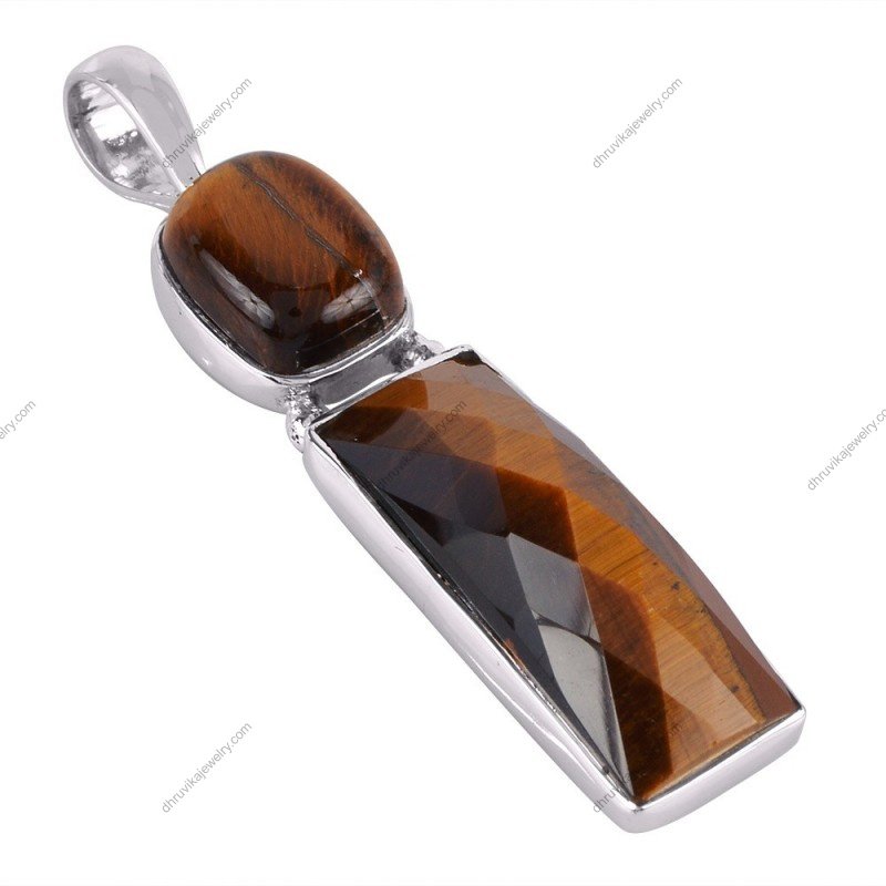 Sterling silver Tiger’s Eye pendant with faceted gemstones in a handcrafted setting alternate image