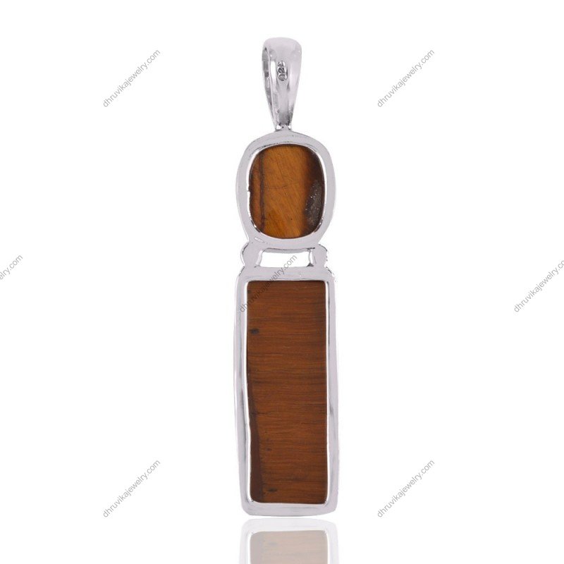 Sterling silver Tiger’s Eye pendant with faceted gemstones in a handcrafted setting view1