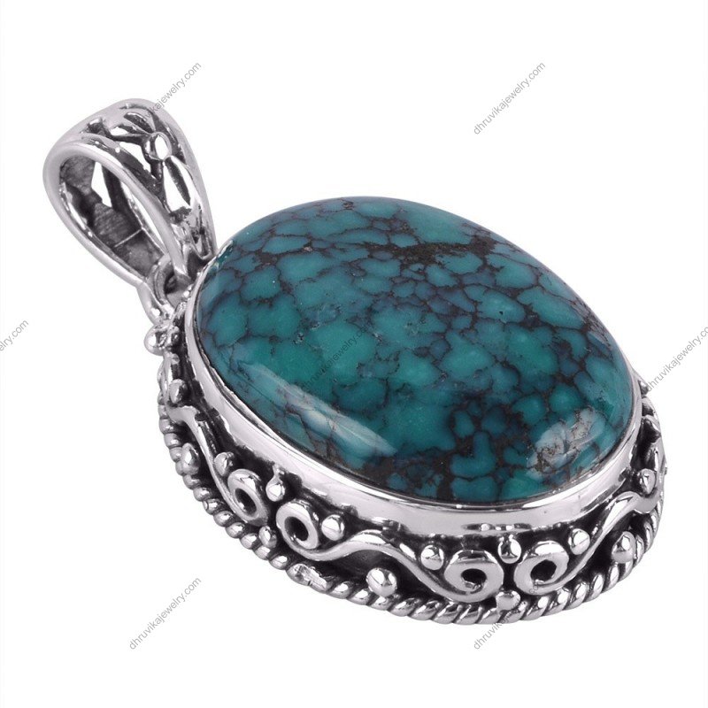 Sterling silver turquoise pendant with handcrafted bohemian design alternate image