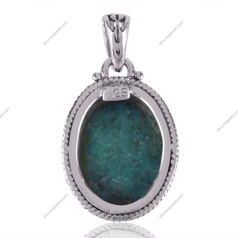 Sterling silver turquoise pendant with handcrafted bohemian design view1