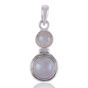 Sterling silver moonstone locket pendant with mystical iridescent gemstones main view