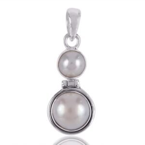 Sterling silver pearl pendant with two white pearls in a polished silver setting main view