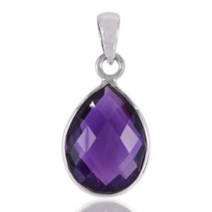 Amethyst teardrop pendant in sterling silver with faceted gemstone main view