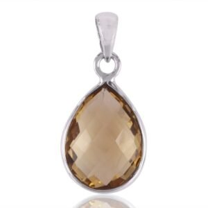 Sterling silver pear-shaped citrine pendant with faceted gemstone detailing. main view