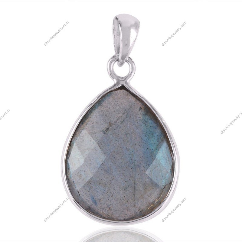 Sterling silver labradorite pendant with teardrop gemstone, handcrafted silver jewelry alternate image