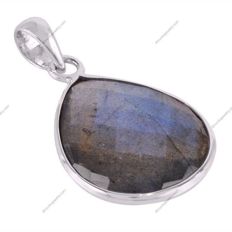 Sterling silver labradorite pendant with teardrop gemstone, handcrafted silver jewelry view1