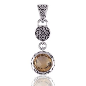 Sterling silver citrine pendant with filigree design, vintage-style gemstone jewelry main view