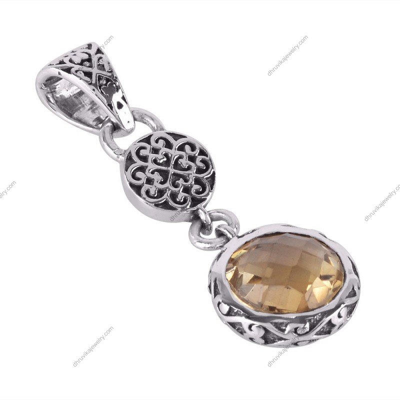 Sterling silver citrine pendant with filigree design, vintage-style gemstone jewelry alternate image