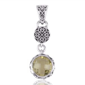 Elegant sterling silver lemon quartz pendant with vintage filigree design main view