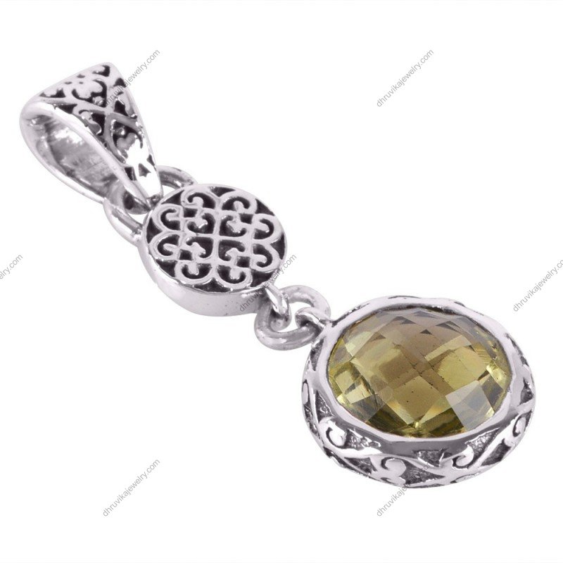 Elegant sterling silver lemon quartz pendant with vintage filigree design alternate image